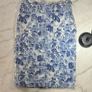 Elegant Blue Floral Pencil Skirt